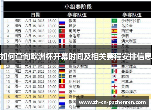 如何查询欧洲杯开幕时间及相关赛程安排信息